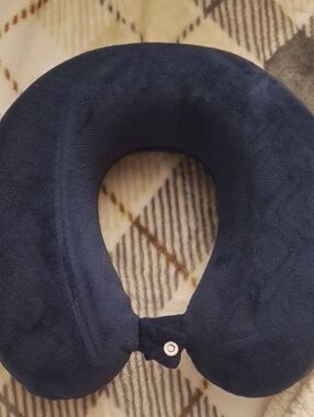 Plush Navy Memory Foam Travel Neck Pillow